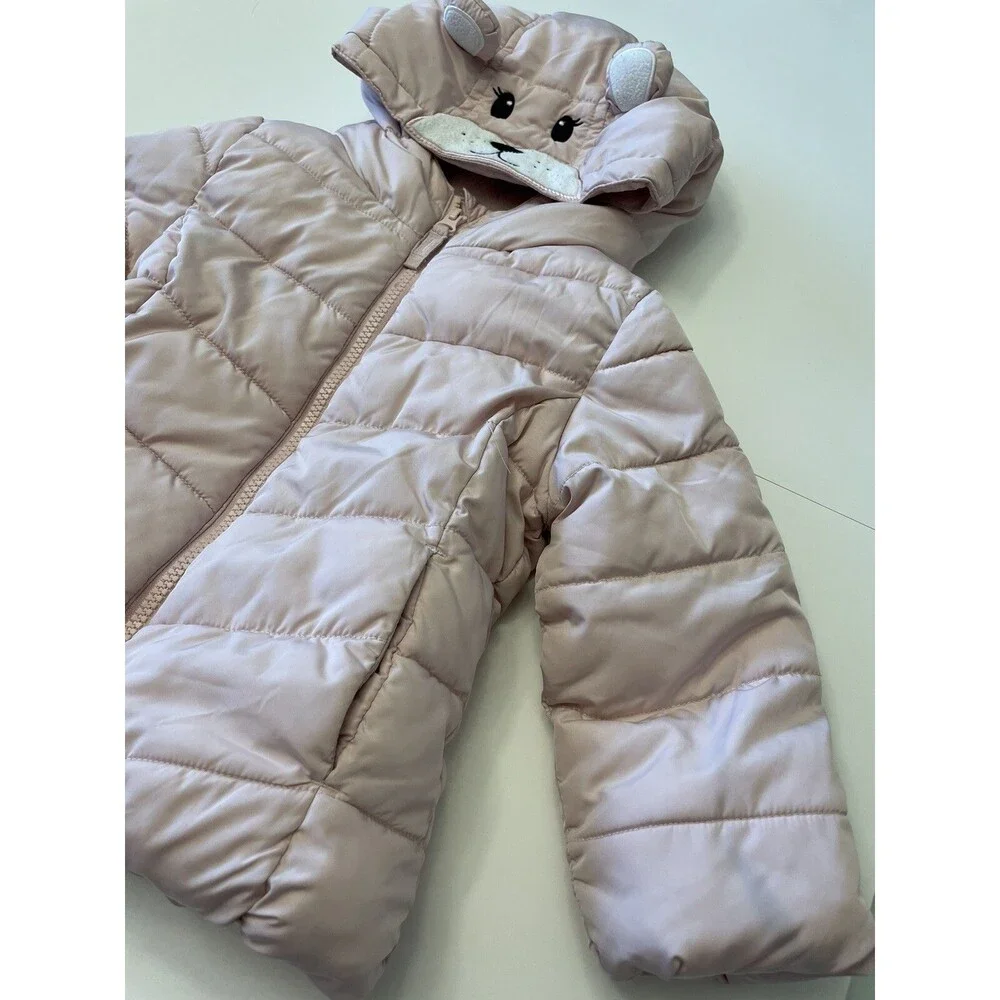 The Children’s Place Girls Pink Bear Puffer Jacket Size 3T Toddler